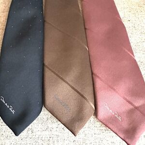 Vintage‎ Oscar De La Renta Lot Of 3 Silk Polka Dot Striped Brown Pink Blue